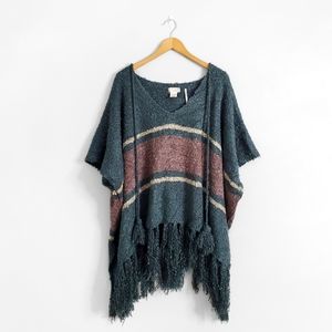 FREE PEOPLE Blue Purple Juno Striped Bouclé Poncho Sweater